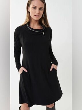Joseph Ribkoff Black Zip Accent Dress EUC
